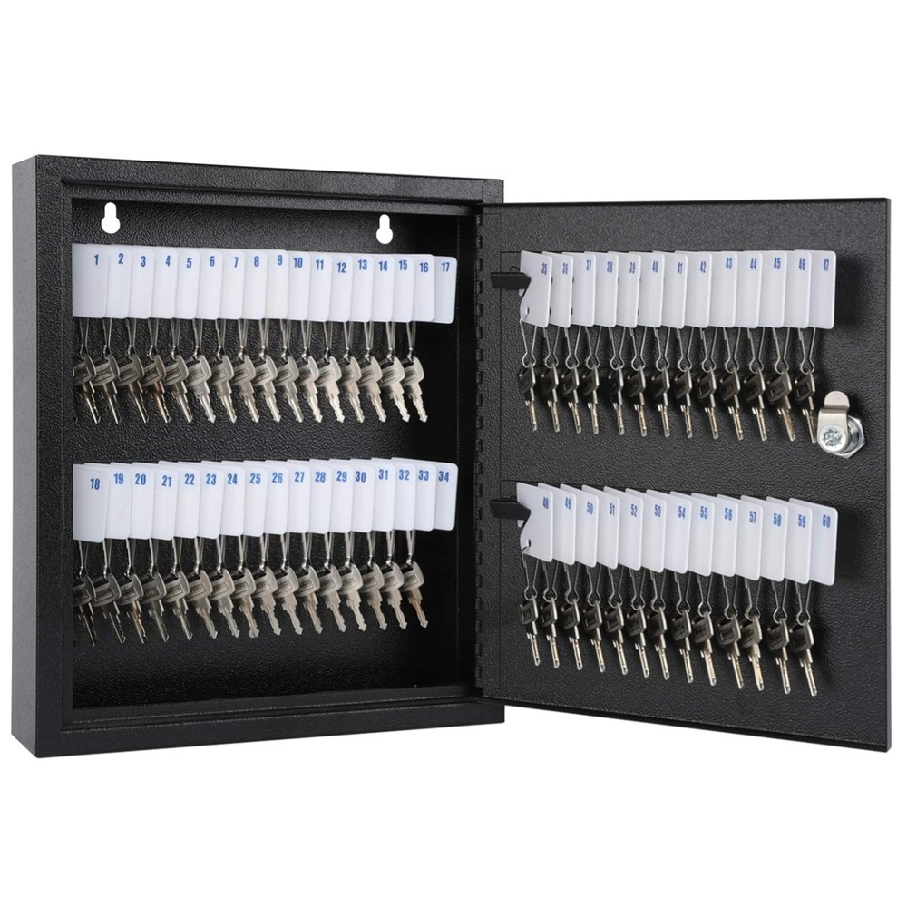 Durable Lockable Key Box with 60 Key Rings - Ideal for Home & Office Security