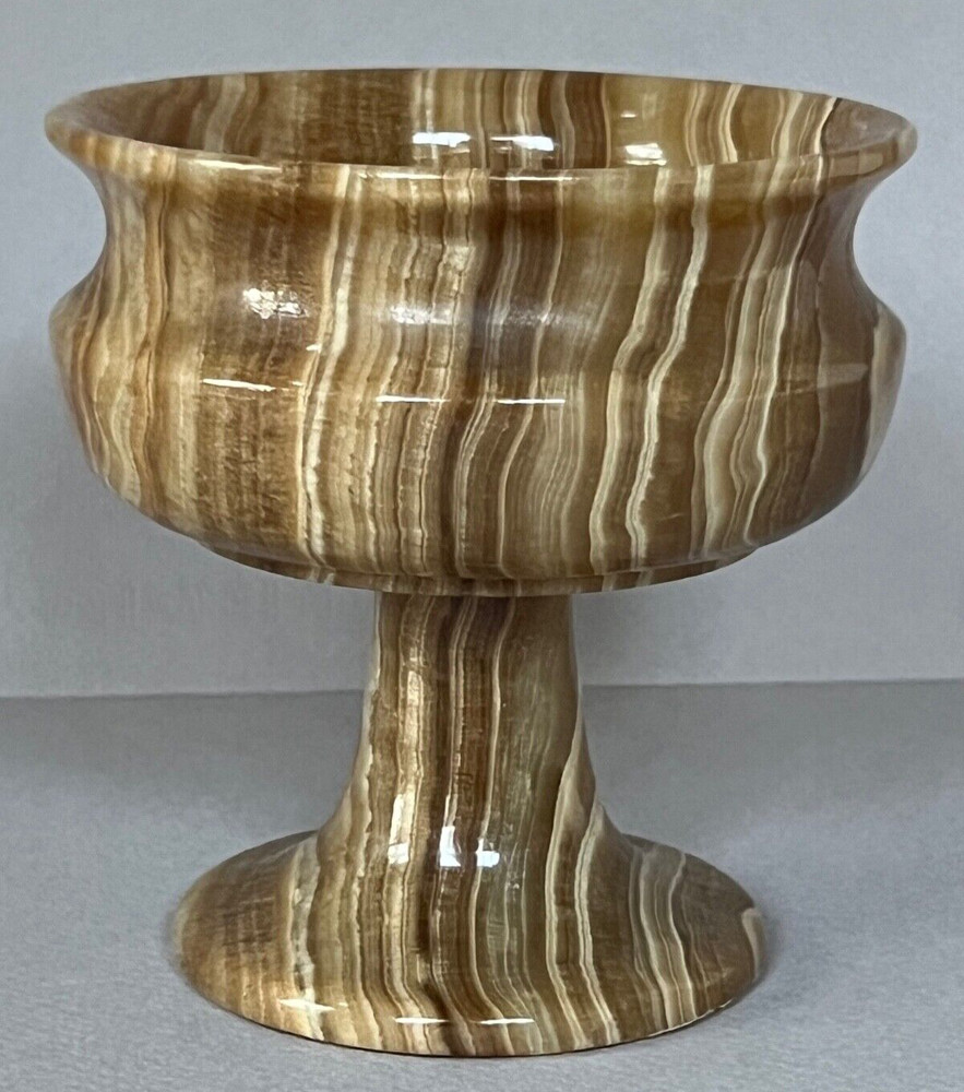 Vtg Genuine SOLID Heavy Polished ONYX MARBLE STONE Footed CONTAINER Home DECOR
