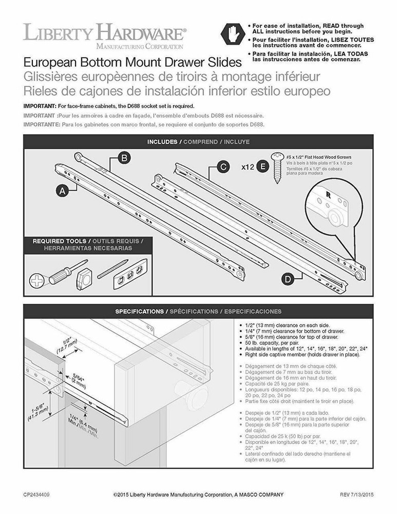 10-Pack 24" Bottom Mount Drawer Slides