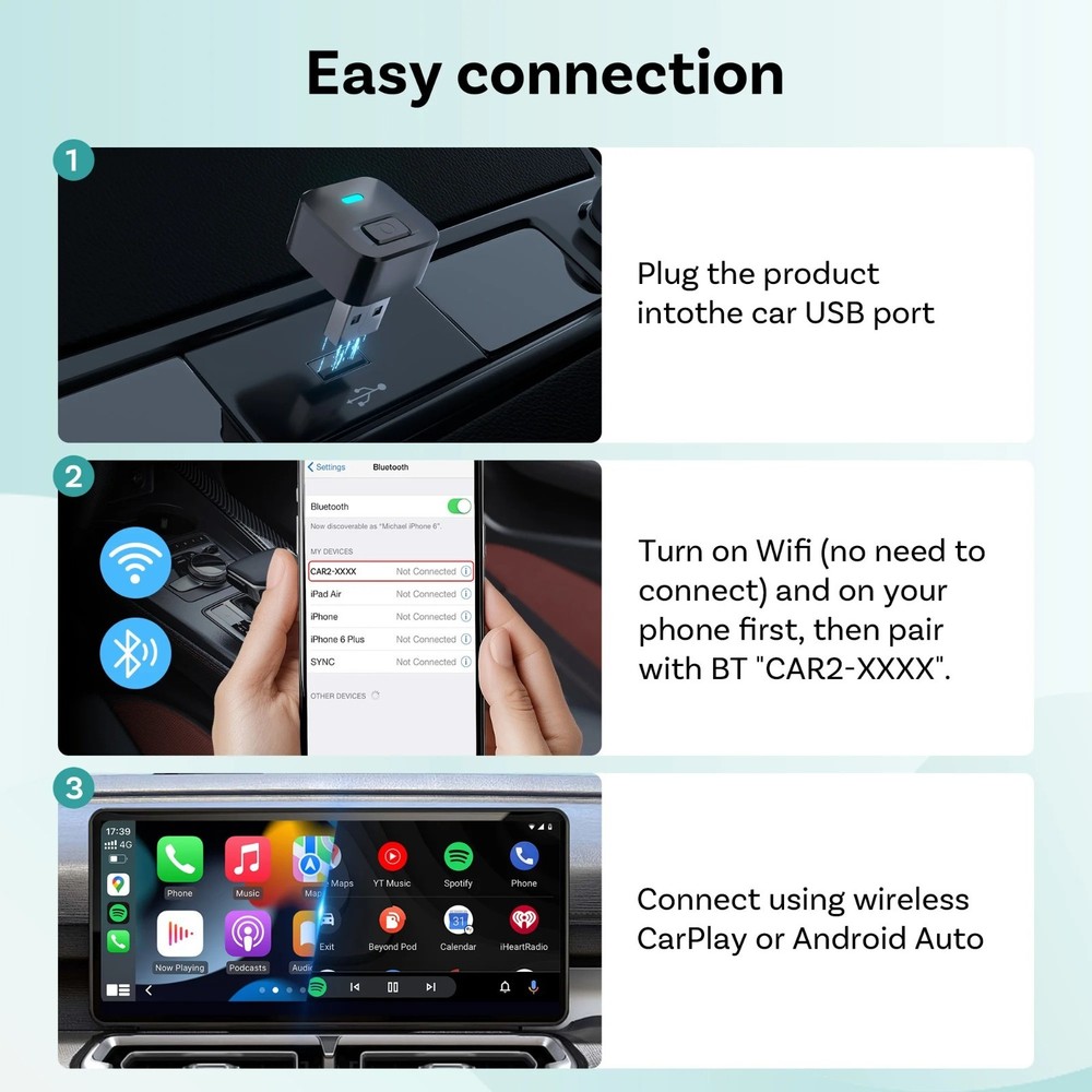 Ottocast Mini Dot Wireless CarPlay/Android Auto Adapter Dongle USB Plug & Play