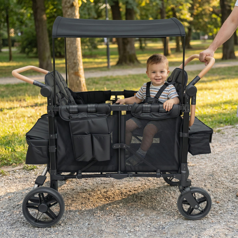 Foldable Collapsible Wagon Stroller w/Seats Featuring Safety Harnesses