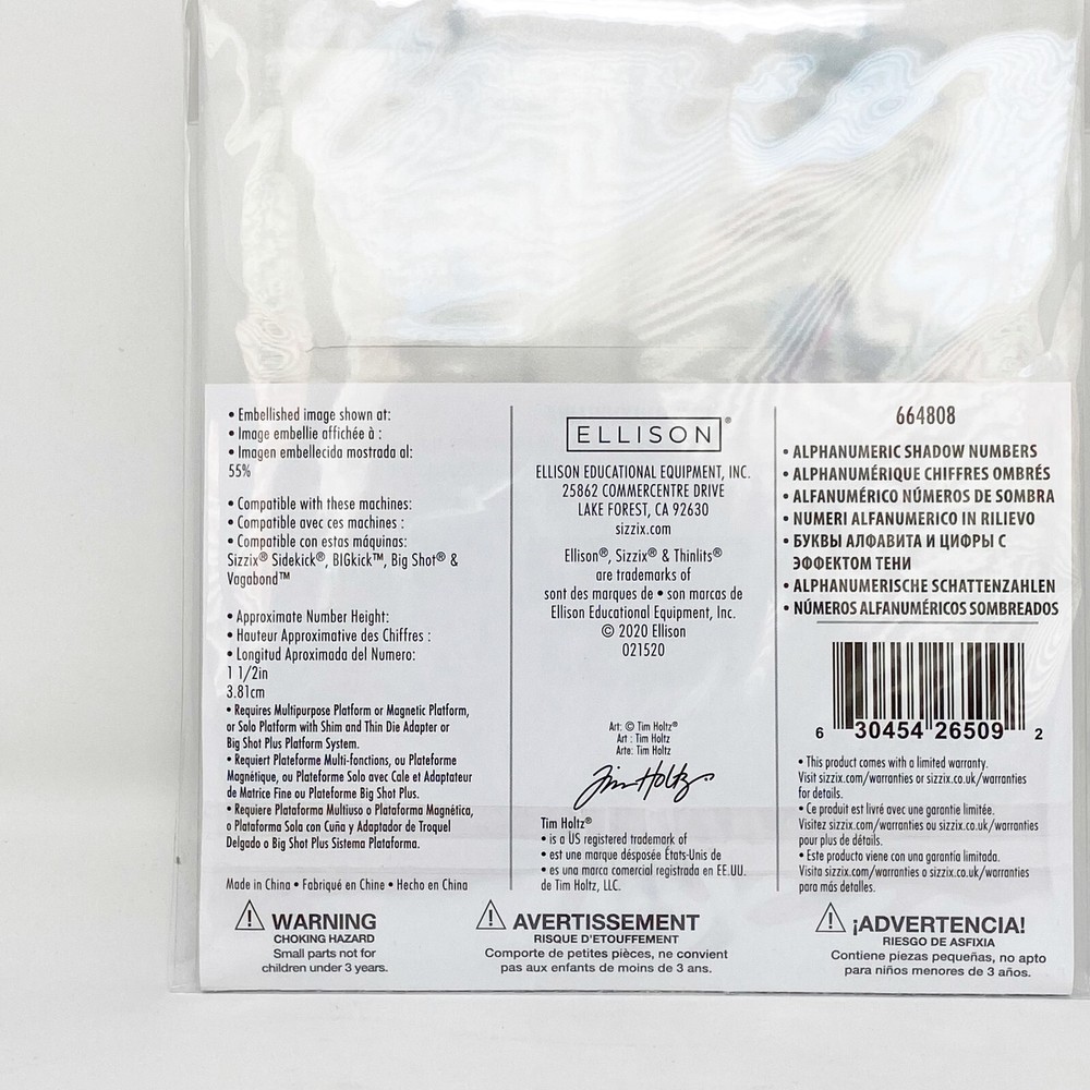 Sizzix Thinlits Tim Holtz Alphanumeric Shadow Numbers Cutting Dies 664808 New