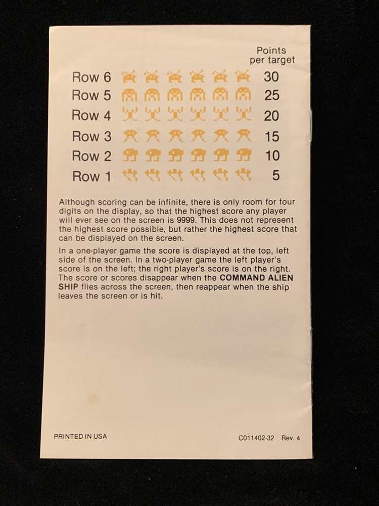 SPACE INVADERS - Game Program Instructions / Manual - ATARI 1981