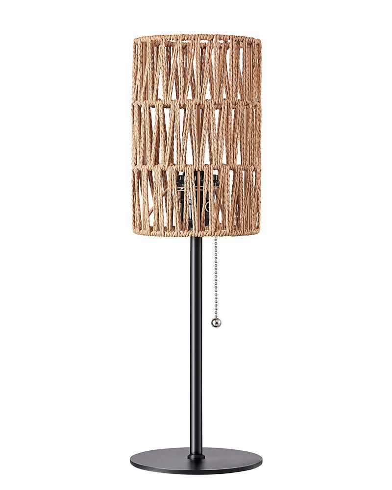 EDISHINE Rattan Table Lamp, Boho Nightstand Lamp with Pull Chain, E26 Socket