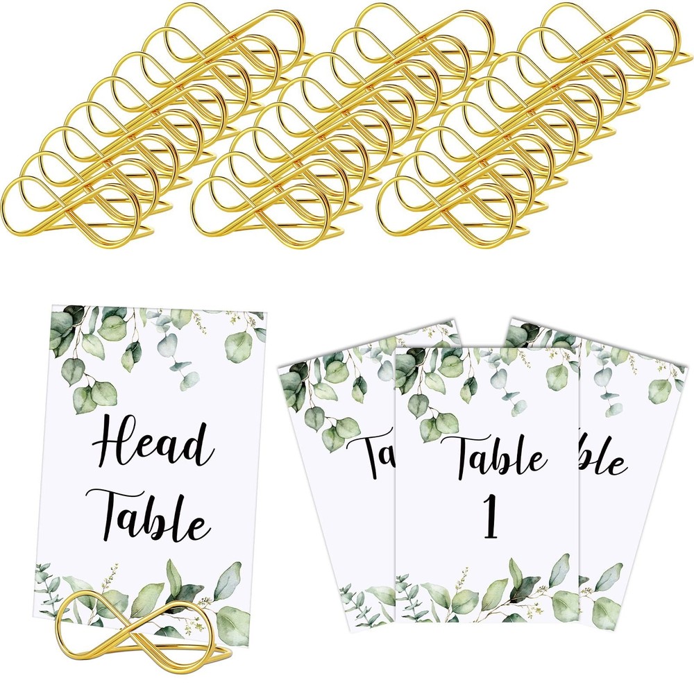 26 Pieces Wedding Table Numbers with 26 Gold Table Holders Greenery Eucalyptu...