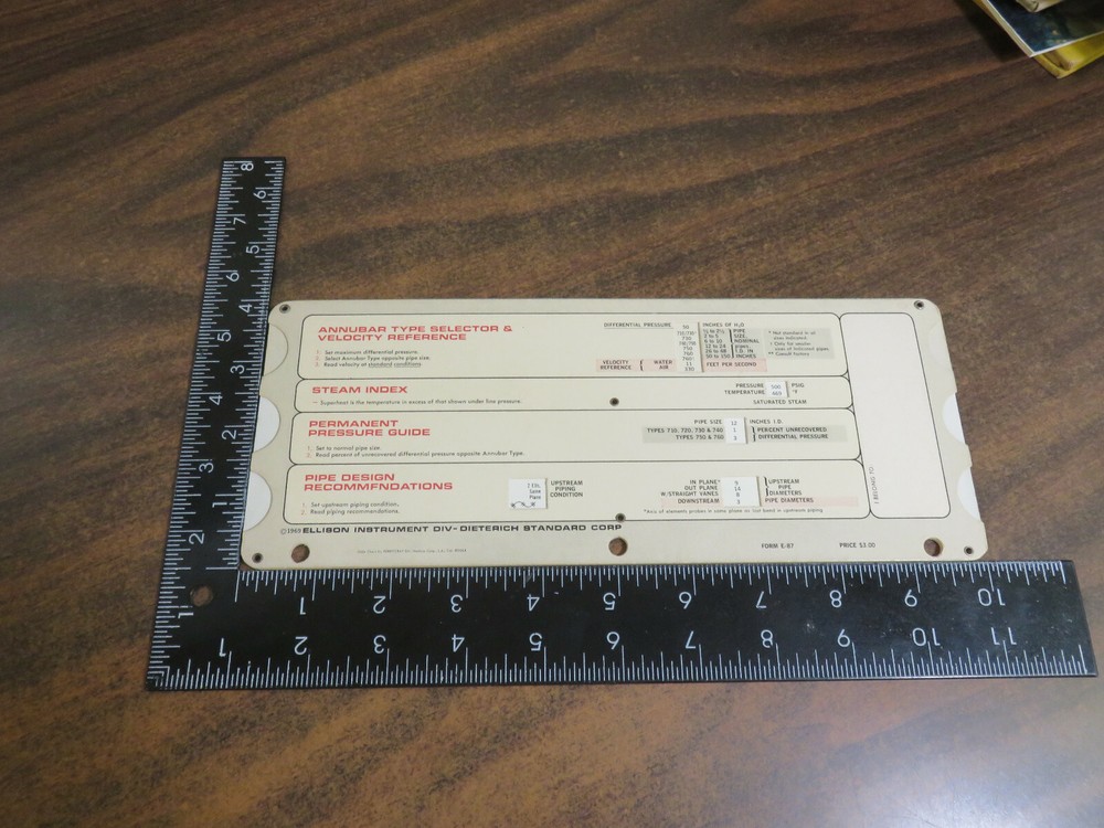 Annubar Flow Engineering Calculator Form E-87 1969 Ellison Instrument Div