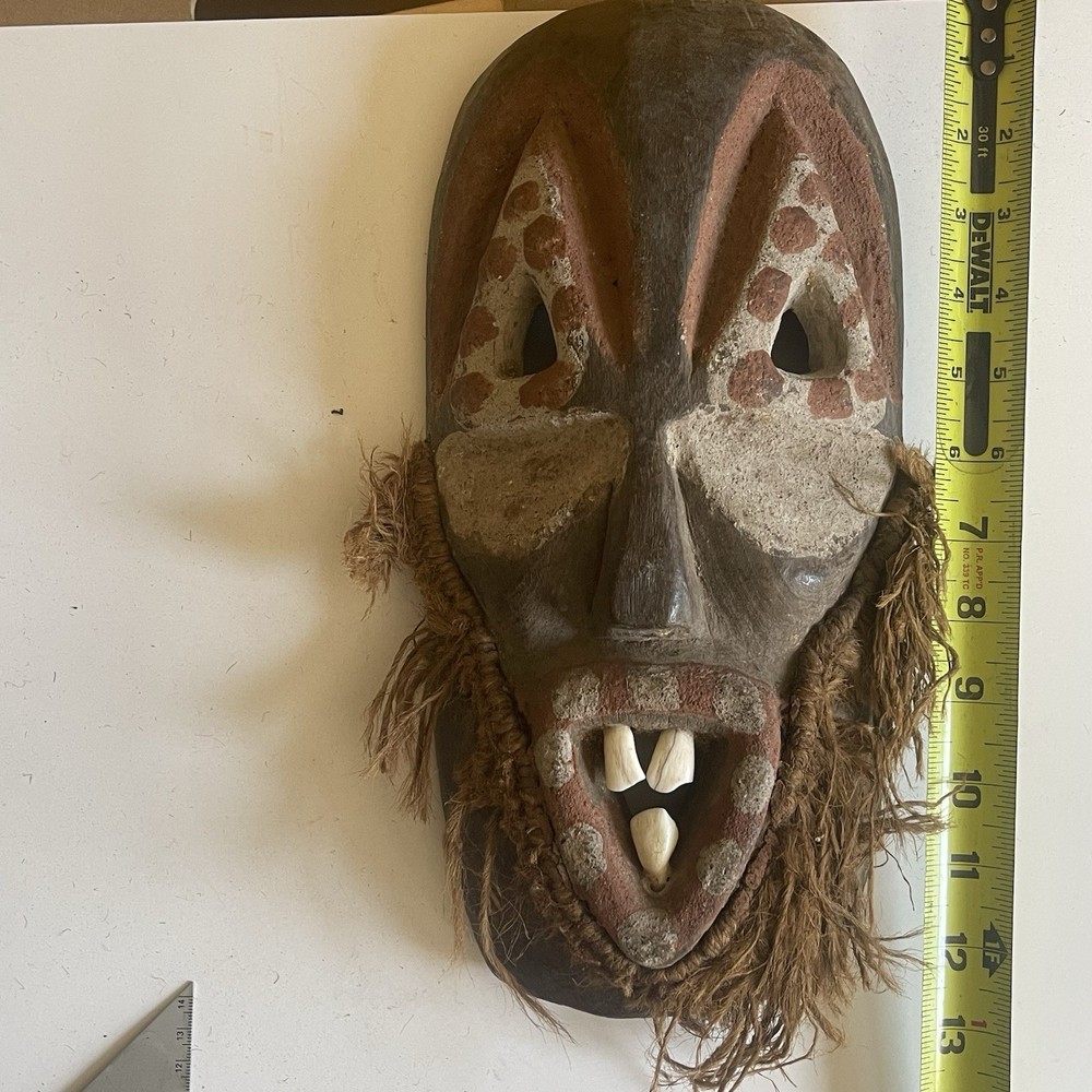Luba-Warega (Lega) Mask - DRC Congo - Animal Teeth & Raffia - 13"