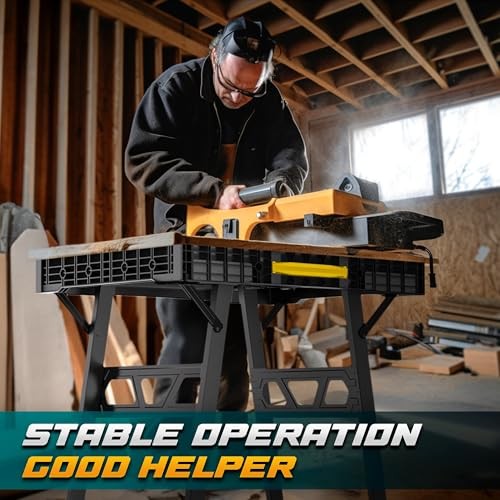 Foldable Work Bench,Easy Step Protable Work Table,34" W x 25" D x 31" no Yellow