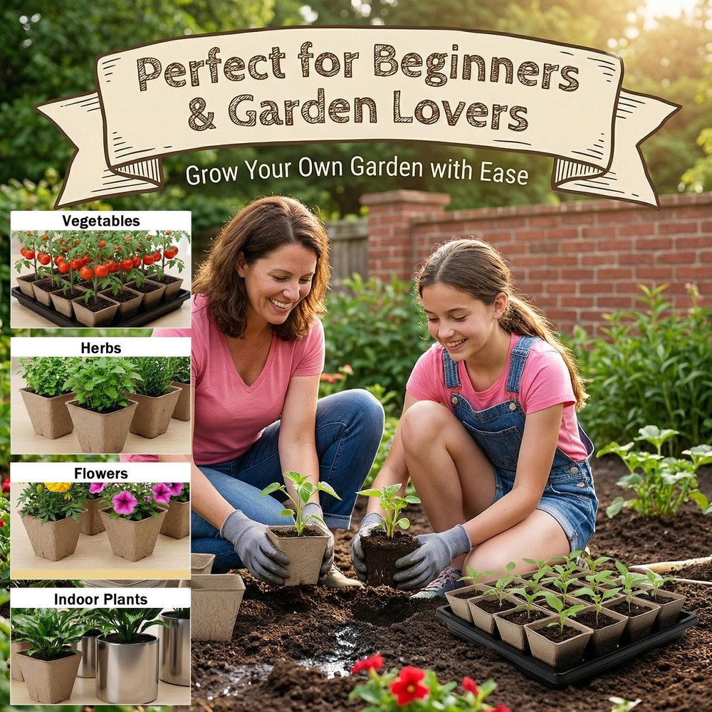 5PCS Seed Starter Tray with 90PCS Square Seed Peat Pots,Seed Starter Kit with...