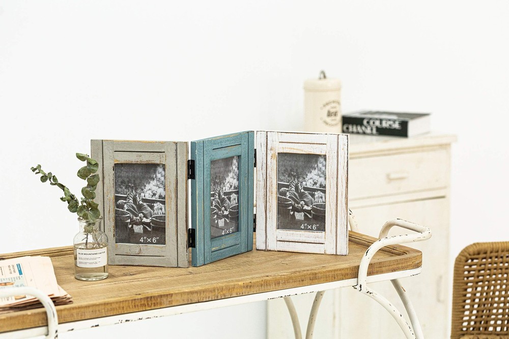 Rustic 3 Picture Frame 4X6 Triple Hinged Distressed Photo Frame for Tabletop ...