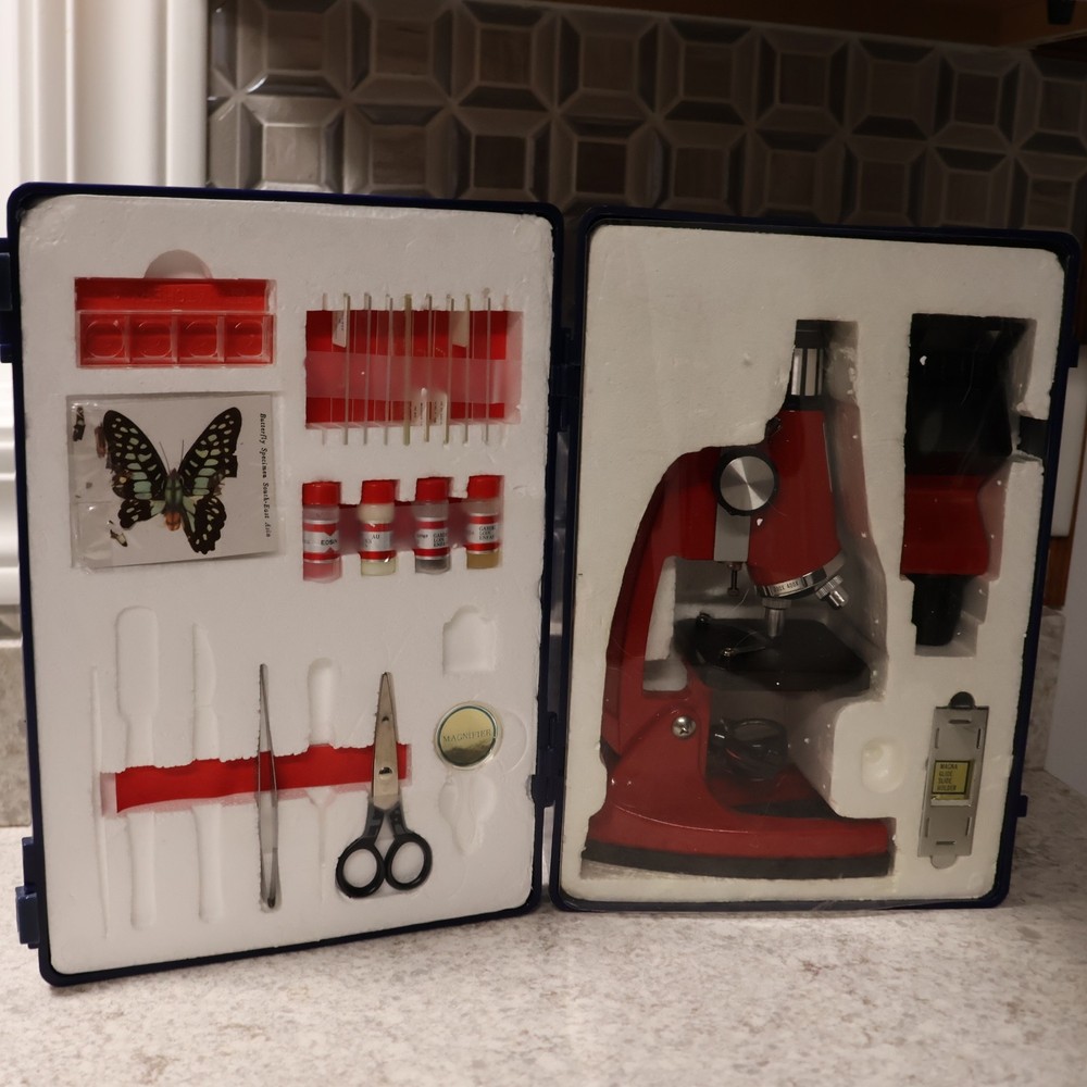Tasco 1200x Student Beginner Microscope Kit, Slides, Storage Case