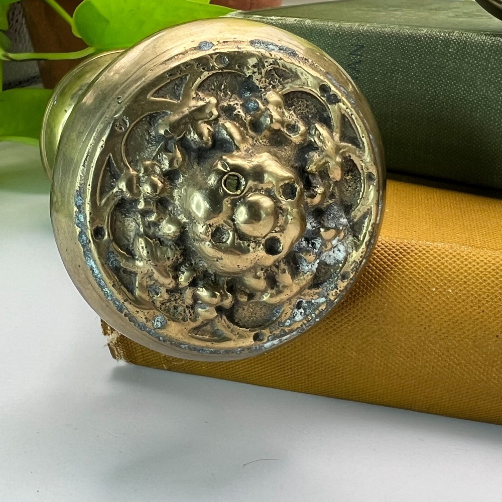 Solid Brass Door Knobs Ornate Floral Rosette Victorian Style Pair