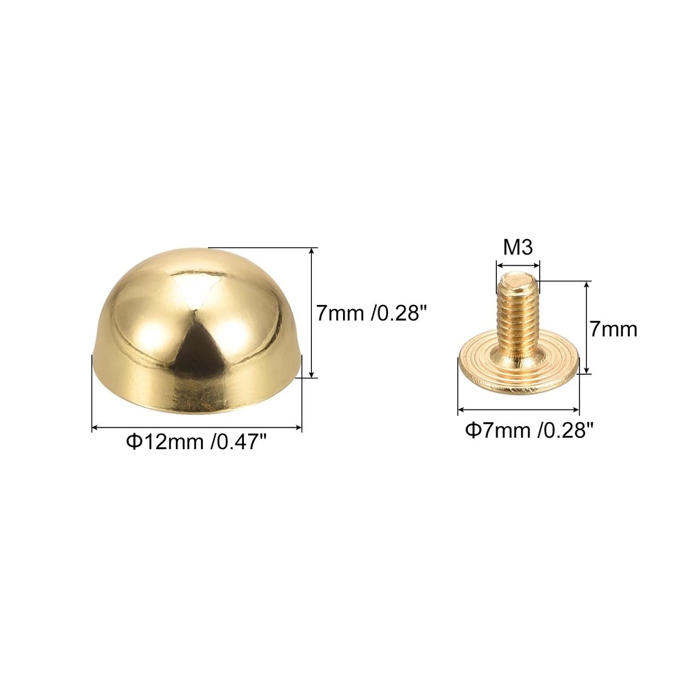 12x7mm Back Screw Rivets Round Cable Head Leather Studs Gold 8 Sets