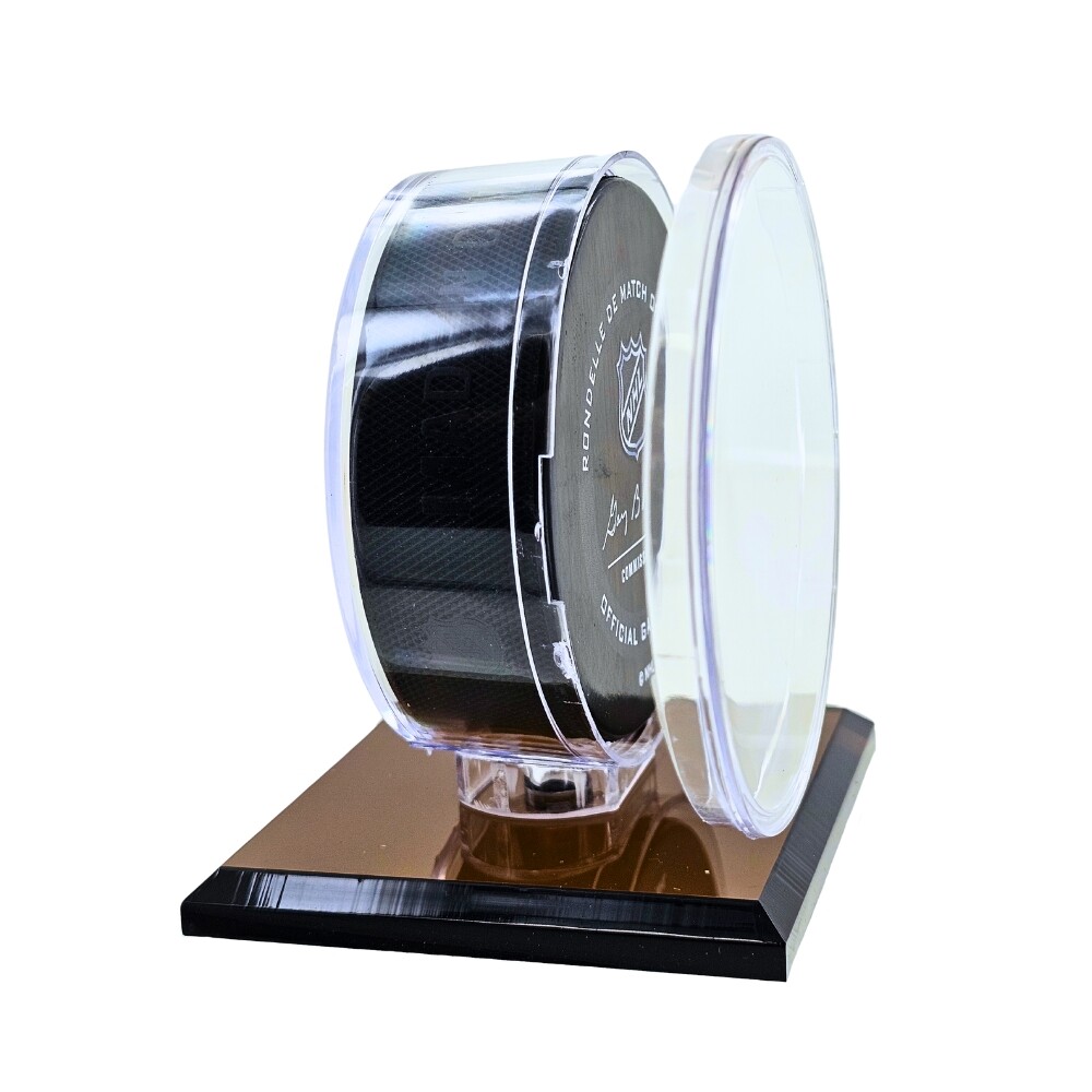 SINGLE HOCKEY PUCK DISPLAY with Black Acrylic Base