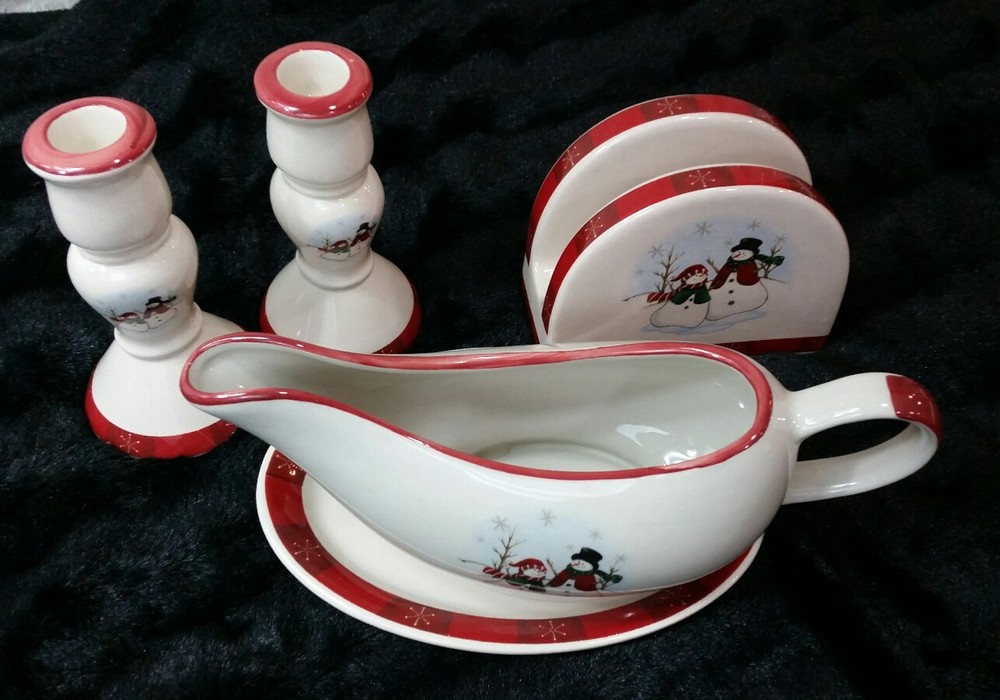 Royal Seasons SNOWMEN 5 Piece Stoneware Accessory Set