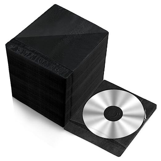 600 Pcs Cd DVD Sleeves Disc Storage Cases Pack Double Sided Refill Black