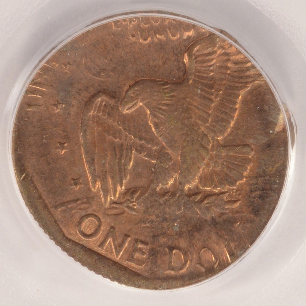 PCGS $1 SBA Dollar Struck on Cent Planchet MS64 Red