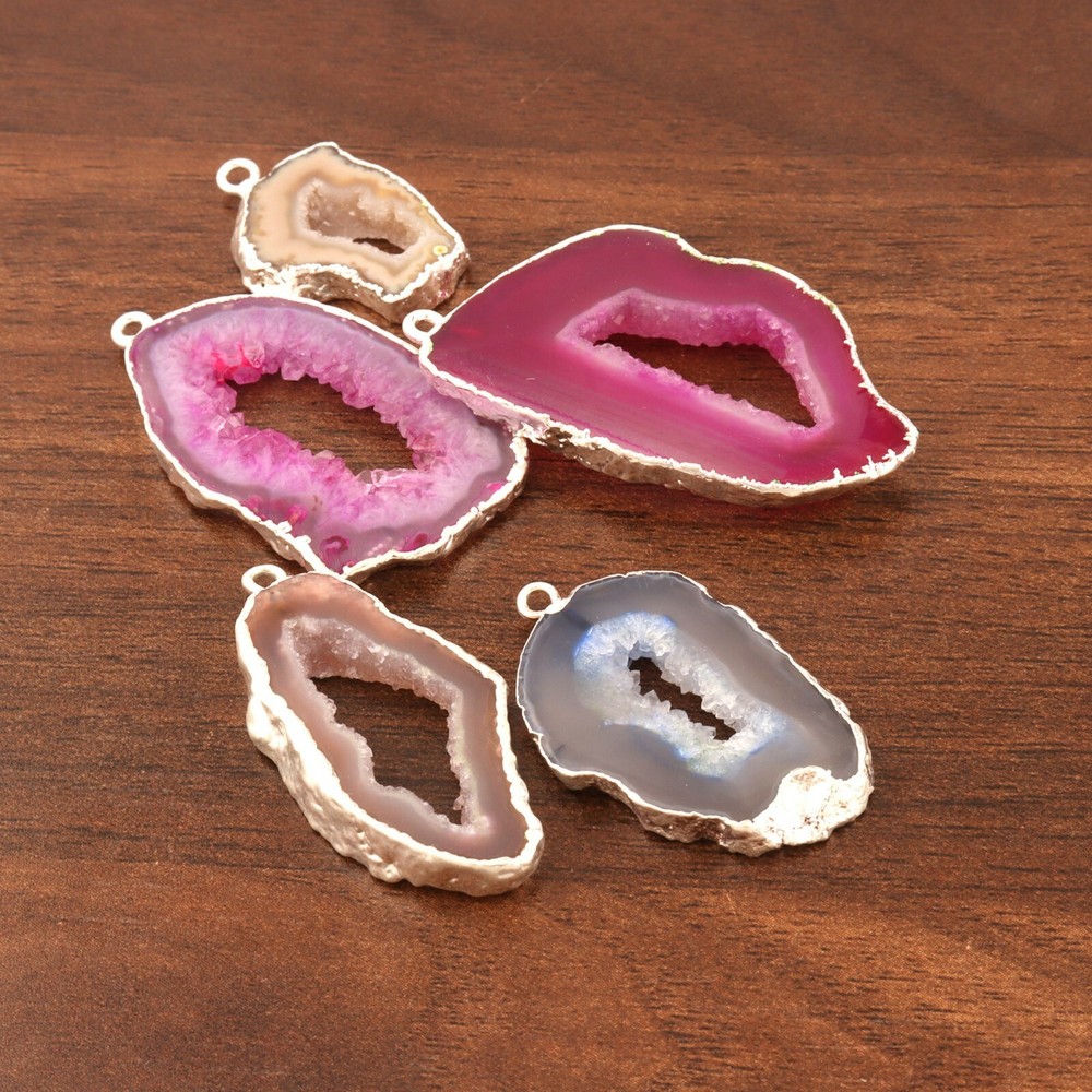 Good Quality Geode Slice Druzy Silver Electroplated DIY Connectors Lot 5 Pcs