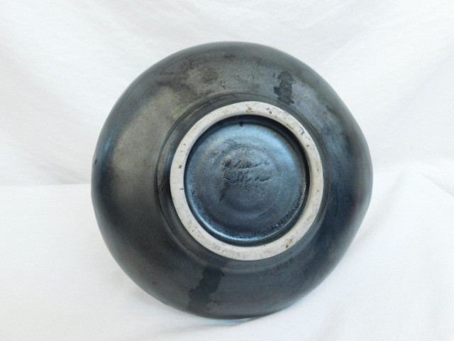 BLACK MATTE STUDIO ART POTTERY TEAPOT FLYING HANDLE ARTIST SIGNED