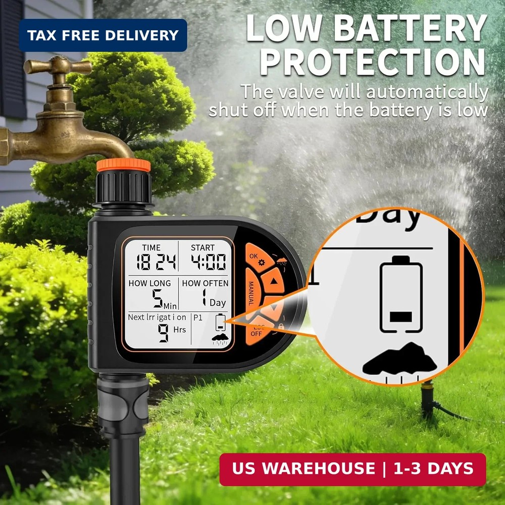 Sprinkler Timer for Garden Hose - Programmable Irrigation Timer with Rain Delay,