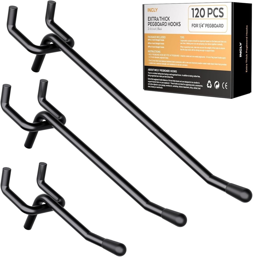 Heavy-Duty Black Pegboard Hooks - 120 Pack with Extra Thickness for Stability
