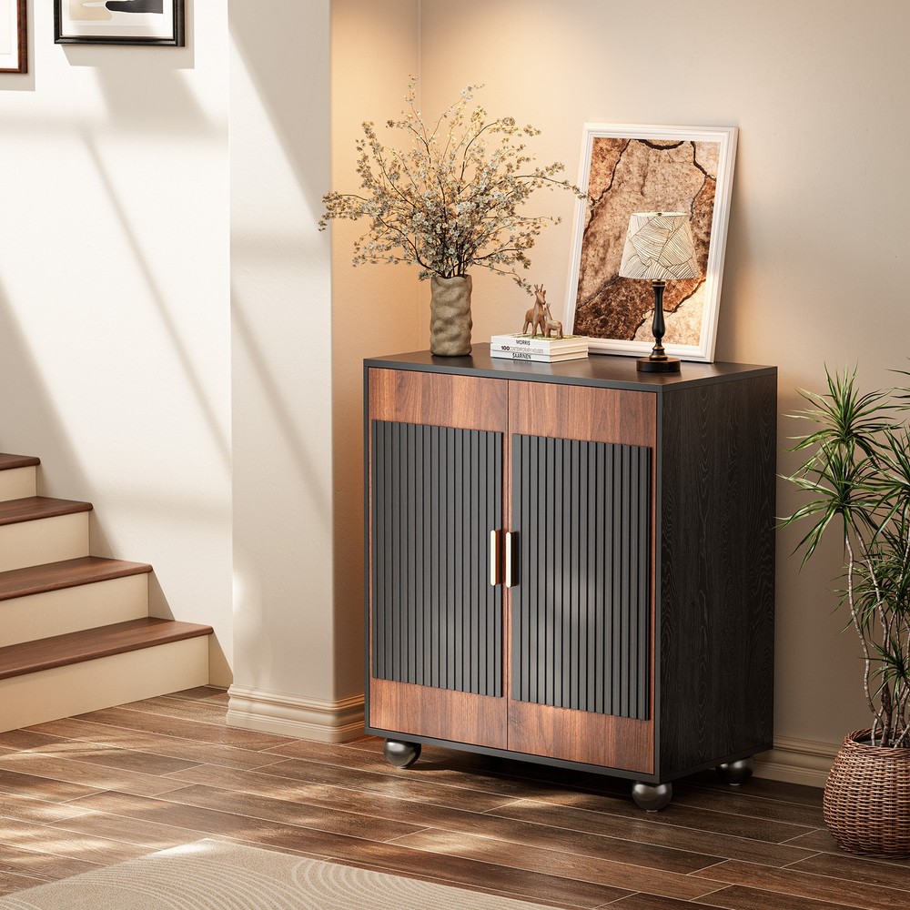 Fluted Sideboard Cabinet with Storage Solid Wood Buffet for Living Dining Room