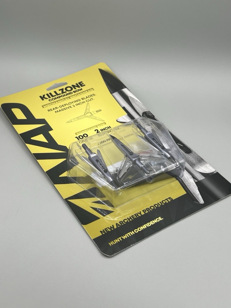 3-Pack NAP Killzone Mechanical Broadheads Compound Bow 100gr 2” Cut • Silver