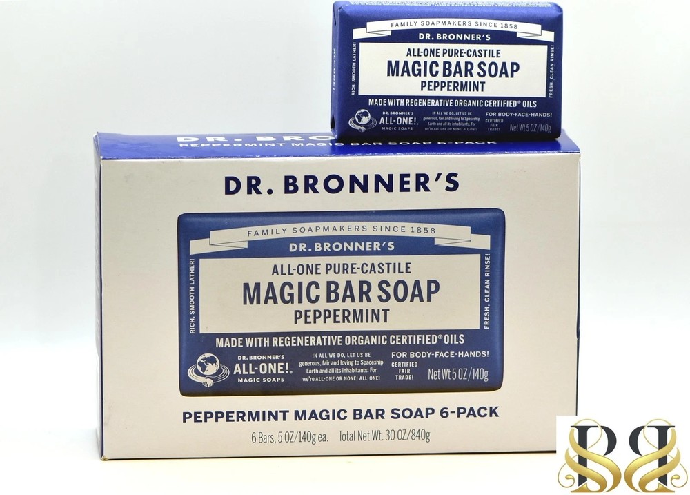 Dr. Bronner's Peppermint Pure-Castile Magic Bar Soap (6 pack)