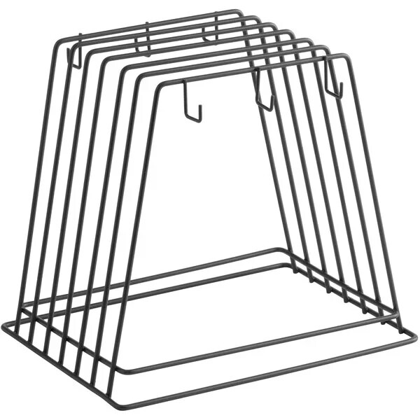 6-Slot Black Wire Cutting Board Storage Rack with Hooks