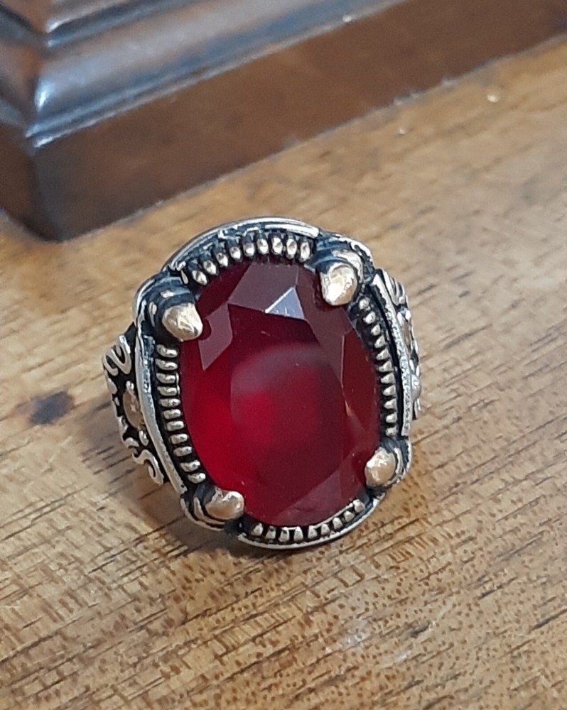 Men 925 Silver Ring Solitaire Ruby Spinel Ring Man Sterling $