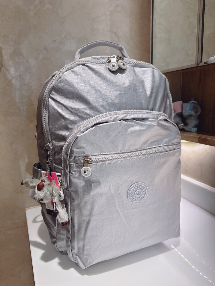 Kipling Seoul Extra Large 17" Laptop Backpack Zip Pockets Silver 47cm H
