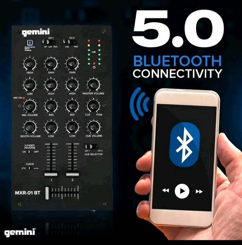 Gemini MXR-01BT 2 Channel Bluetooth DJ Mixer.