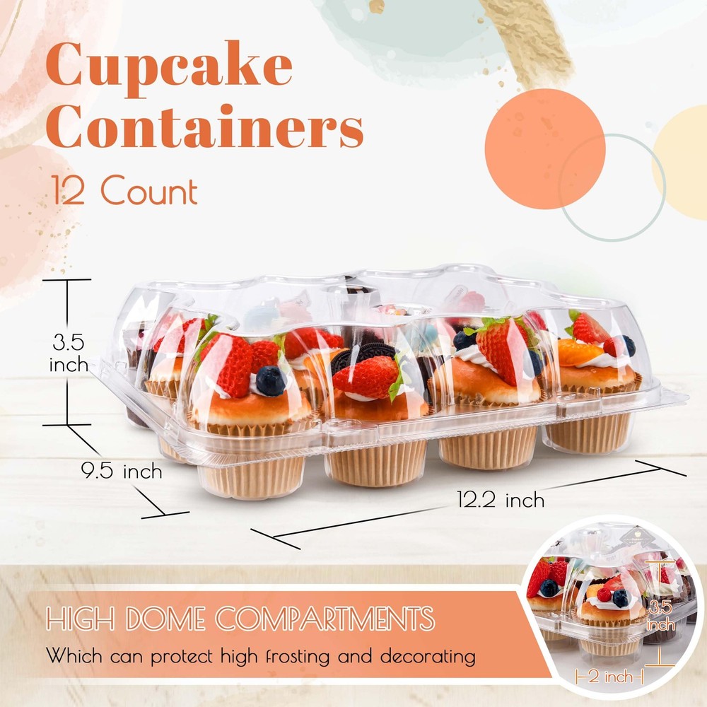 12 Count Cupcake Containers 12 Pack Cupcake Holders With Detachable Tall Dome Li