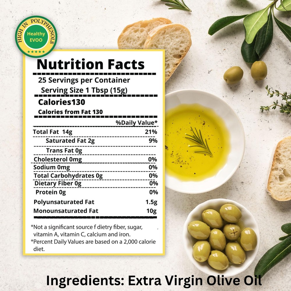 High Polyphenol Rich Extra Virgin Olive Oil - Cold Pressed & Unfiltered