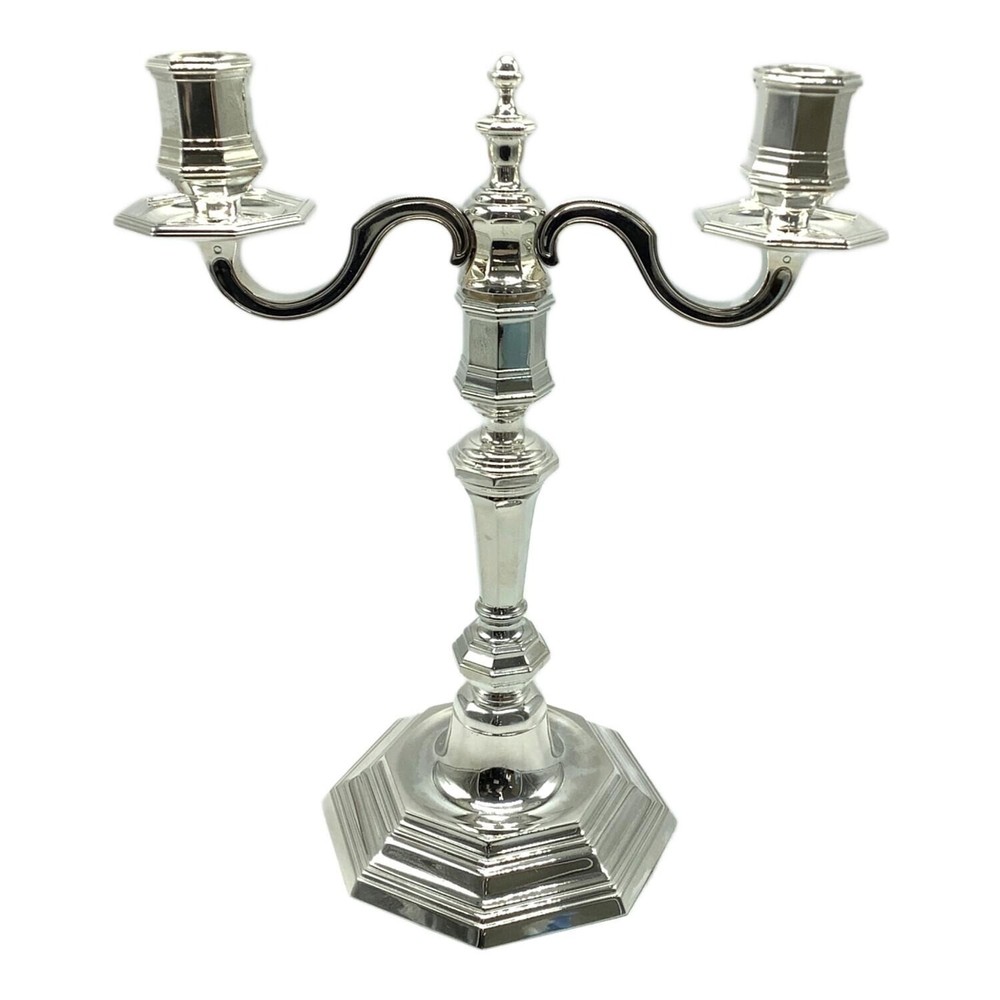 Christofle Silver Plated Two-Light Candelabrum Candle Stand