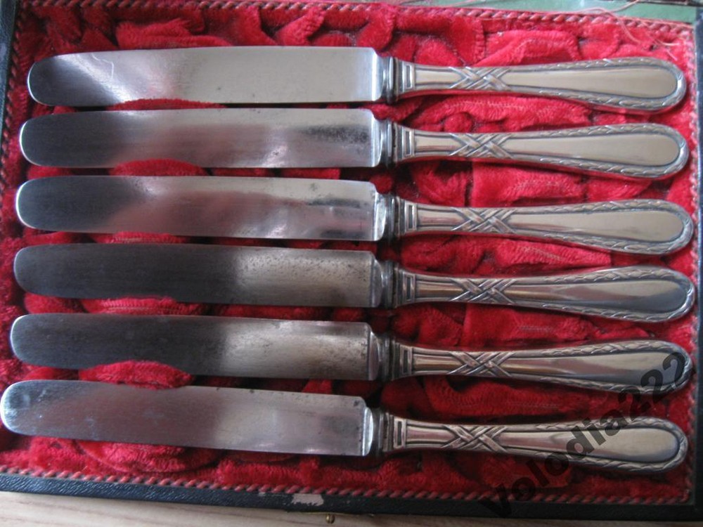Rare Set SILVER 800 Knives 6pcs box VINTAGE Kitchenware