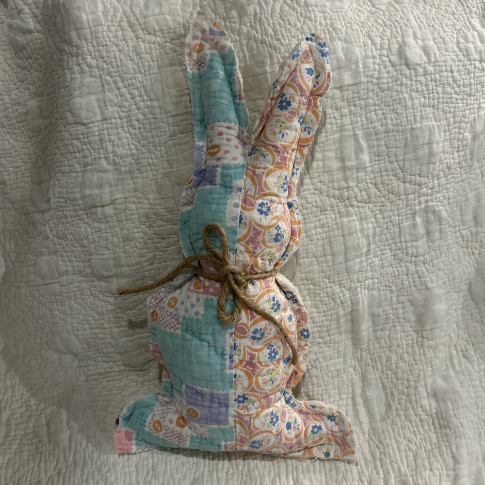 Bunny/Rabbit Made From A Vintage Quilt 16" Tall Spring Easter
