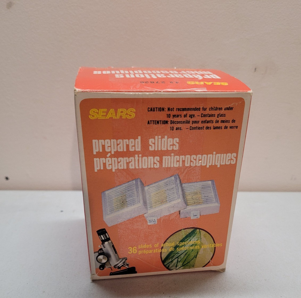 VINTAGE 36 SEARS MICROSCOPE GLASS PREPARED SLIDES