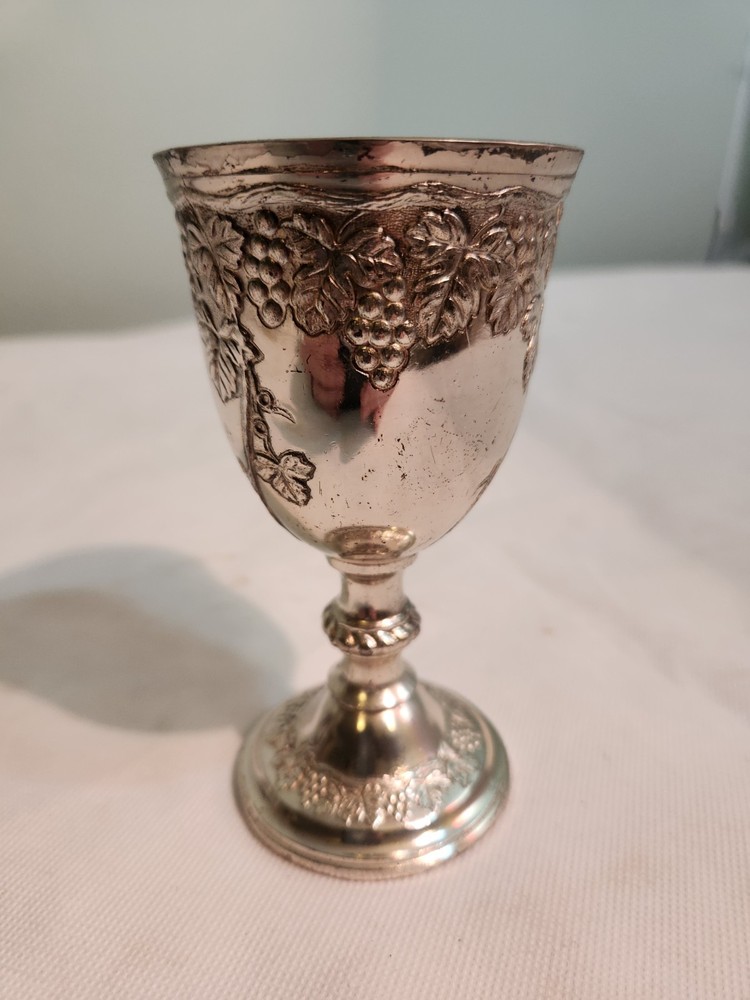 vintage Corbell & Co. silver-plated mini cordial goblet grape vine pattern.