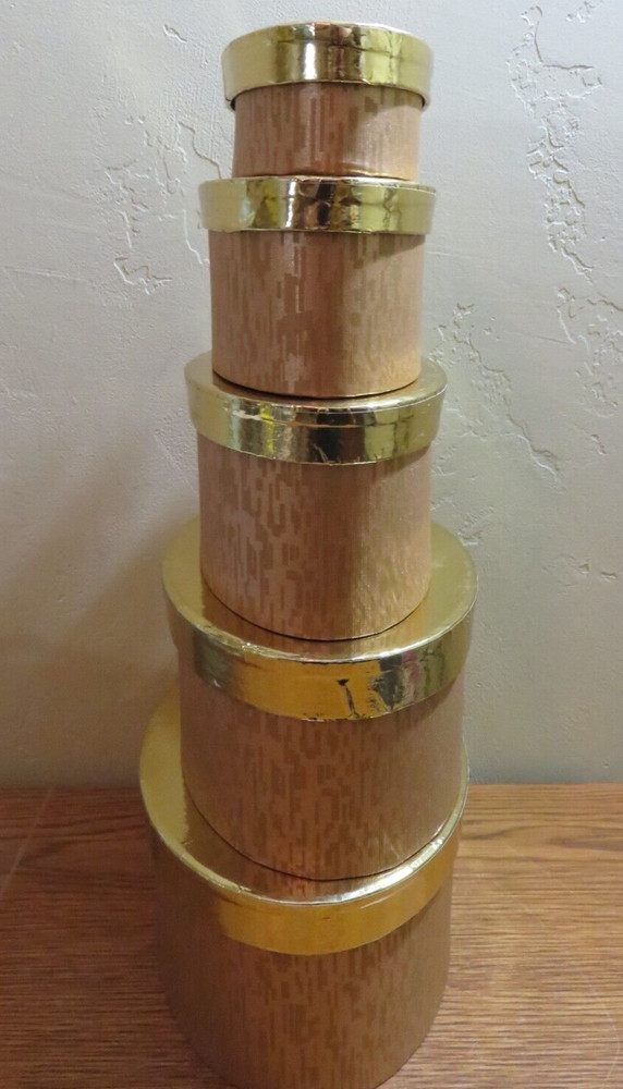 Nesting OVAL BOXES WITH LIDS GOLD Set Of 5