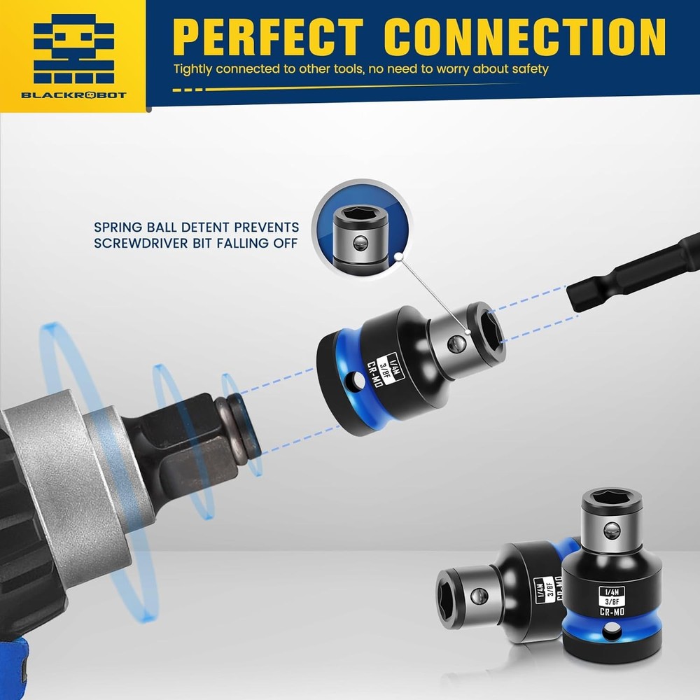 BLACKROBOT 3/8" to 1/4" Impact Bit Adapters 2pc