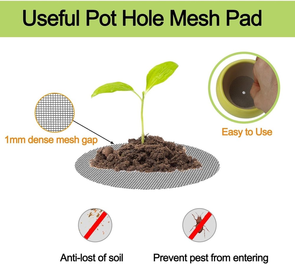 50 Pcs Round Mesh Screen for Plant Pot Drainage, 2 Inch Size, Solid Pattern