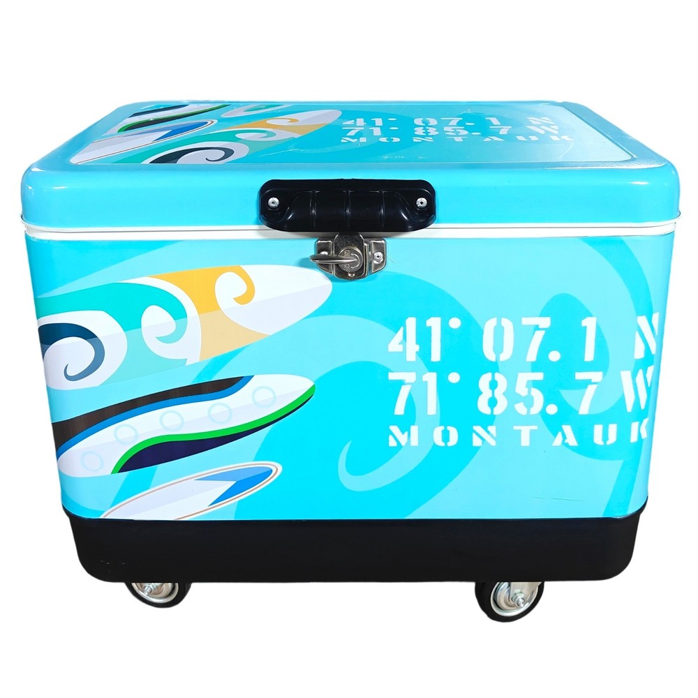 Blue 54Qt Portable Cooler with Telescoping Handle & All-Terrain Roller Wheels