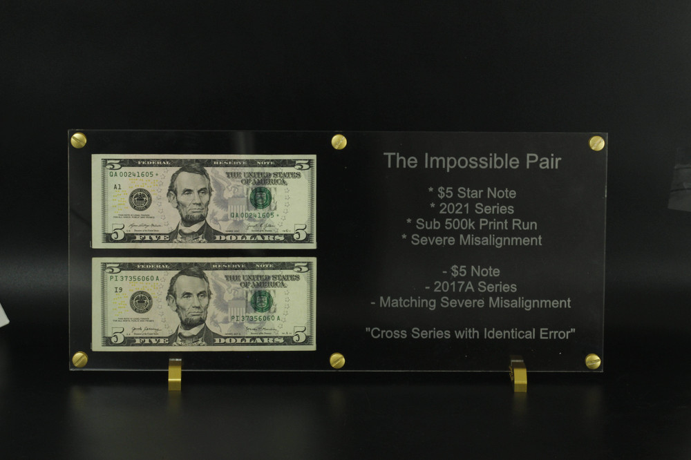 RARE $5 Error Pair – 2017A + 2021 * Low Run Star Note – Matching Misaligned