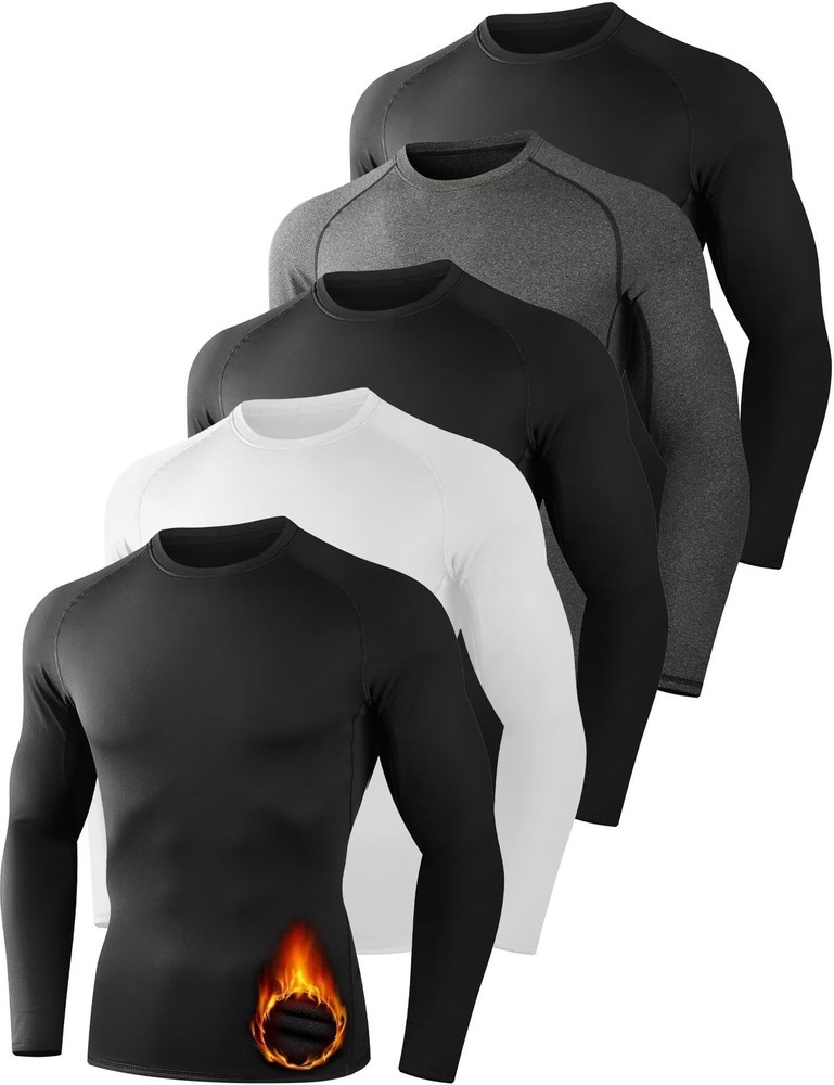 5 Pack Thermal Compression Shirts for Men Long Sleeve Running Gear Undershirt...