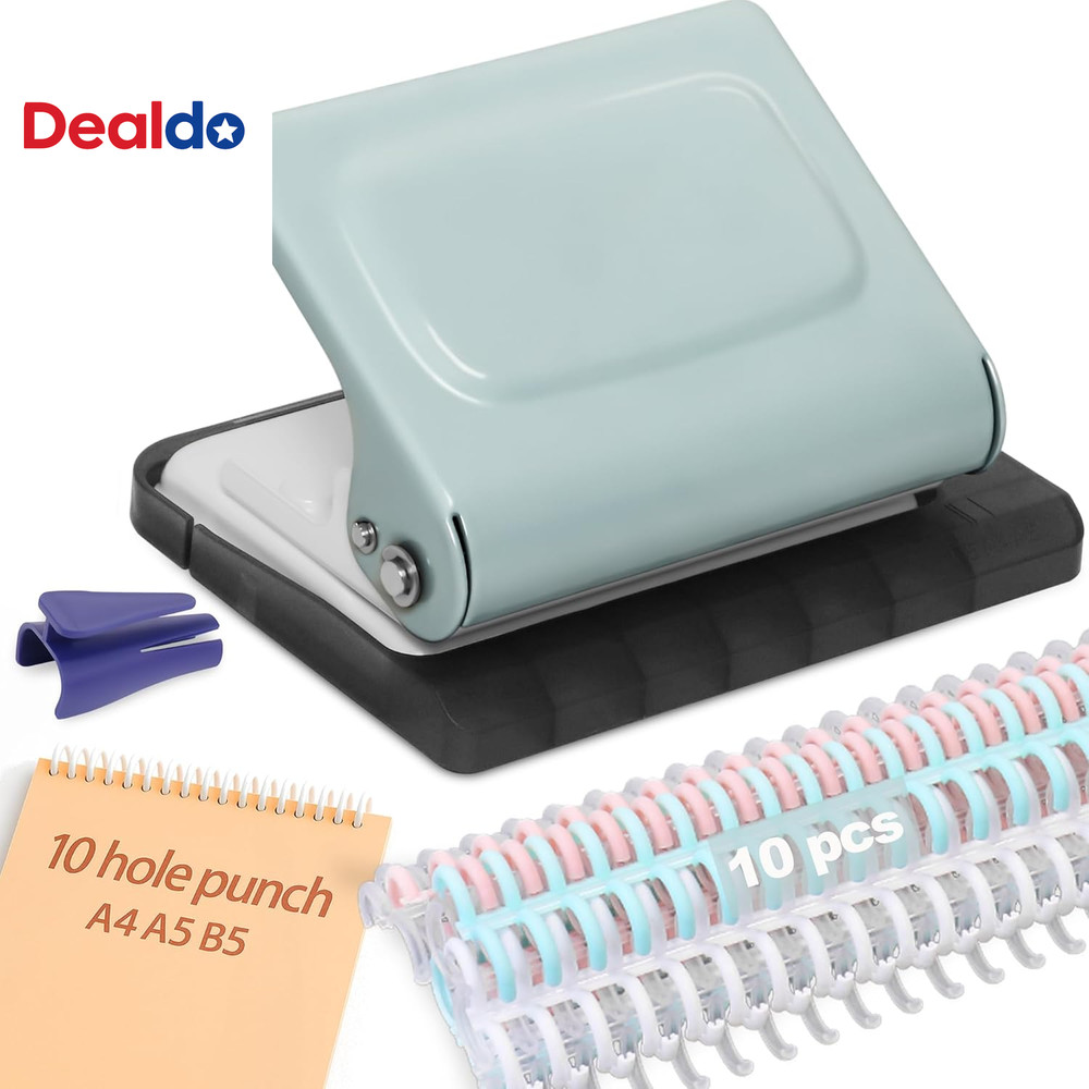 10 Hole Punch Binding Machine for Planners with 10 Multi-Color Binder Rings, 30