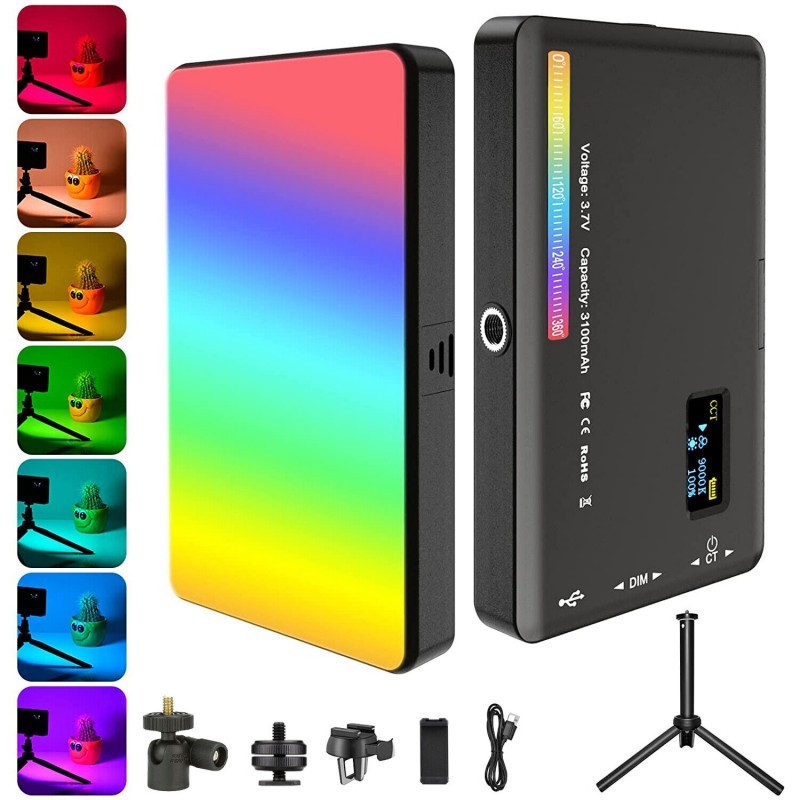 LCD Display Fill Light Panel Dimmable RGB LED Video Light Photography Camera
