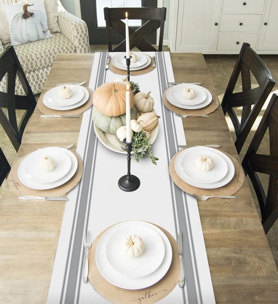 Fall Table Runners 108 Inch Thanksgiving Decorations White Pumpkin Leaf Branc...