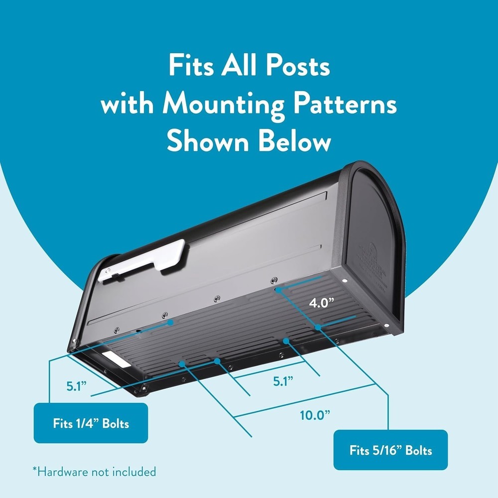 Chadwick Galvanized Steel Post Mount Mailbox, 8950B-10, Black, Medium Capacity