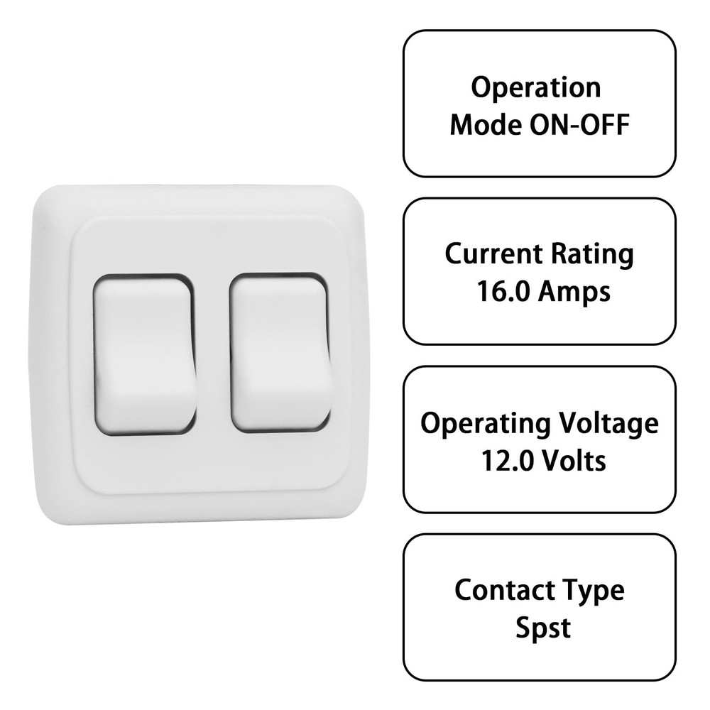 Double SPST On-Off Switch with Bezel, 12V Light Switch for RV, CamperWhite